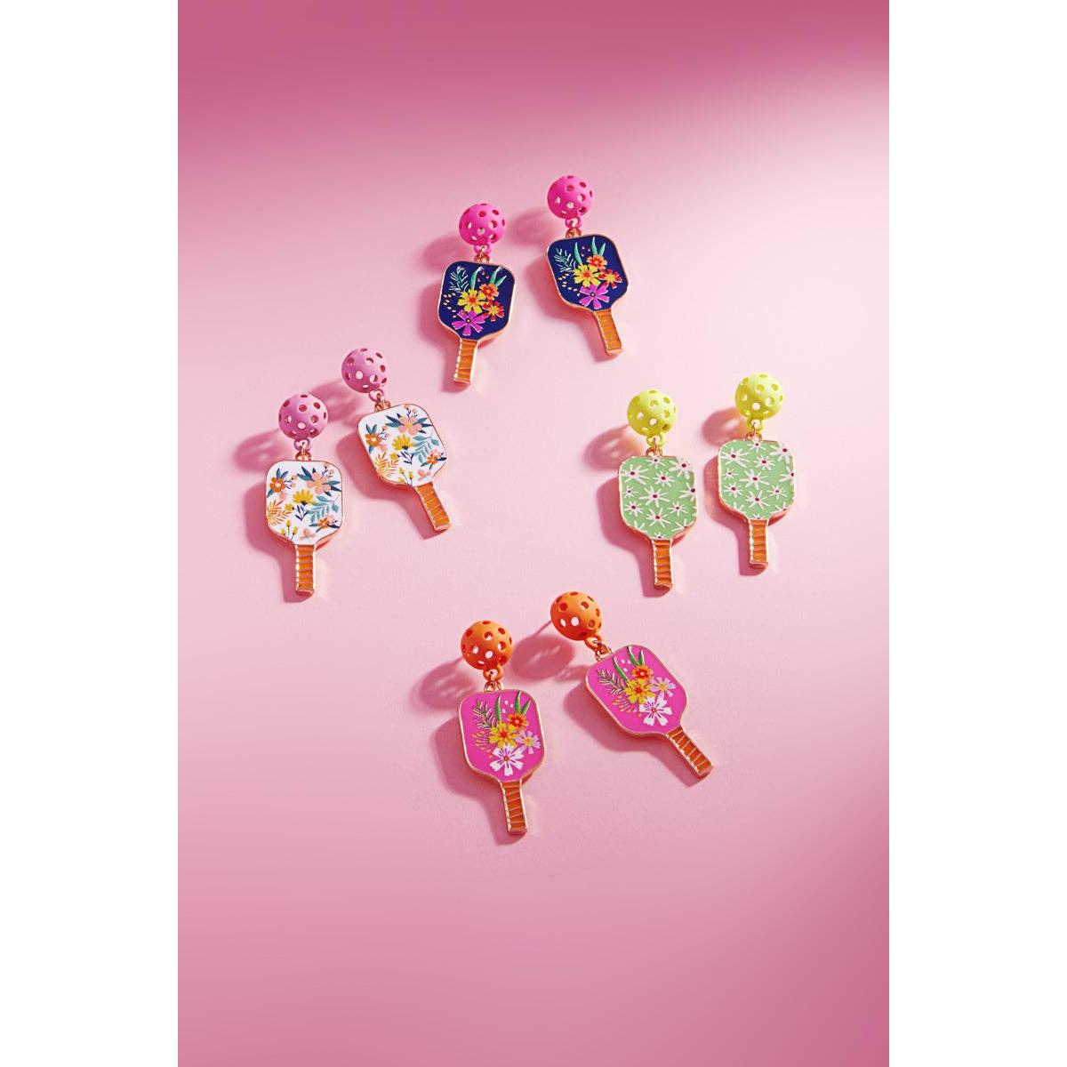 Sports Pickleball Enamel with Pattern Post Earrings
