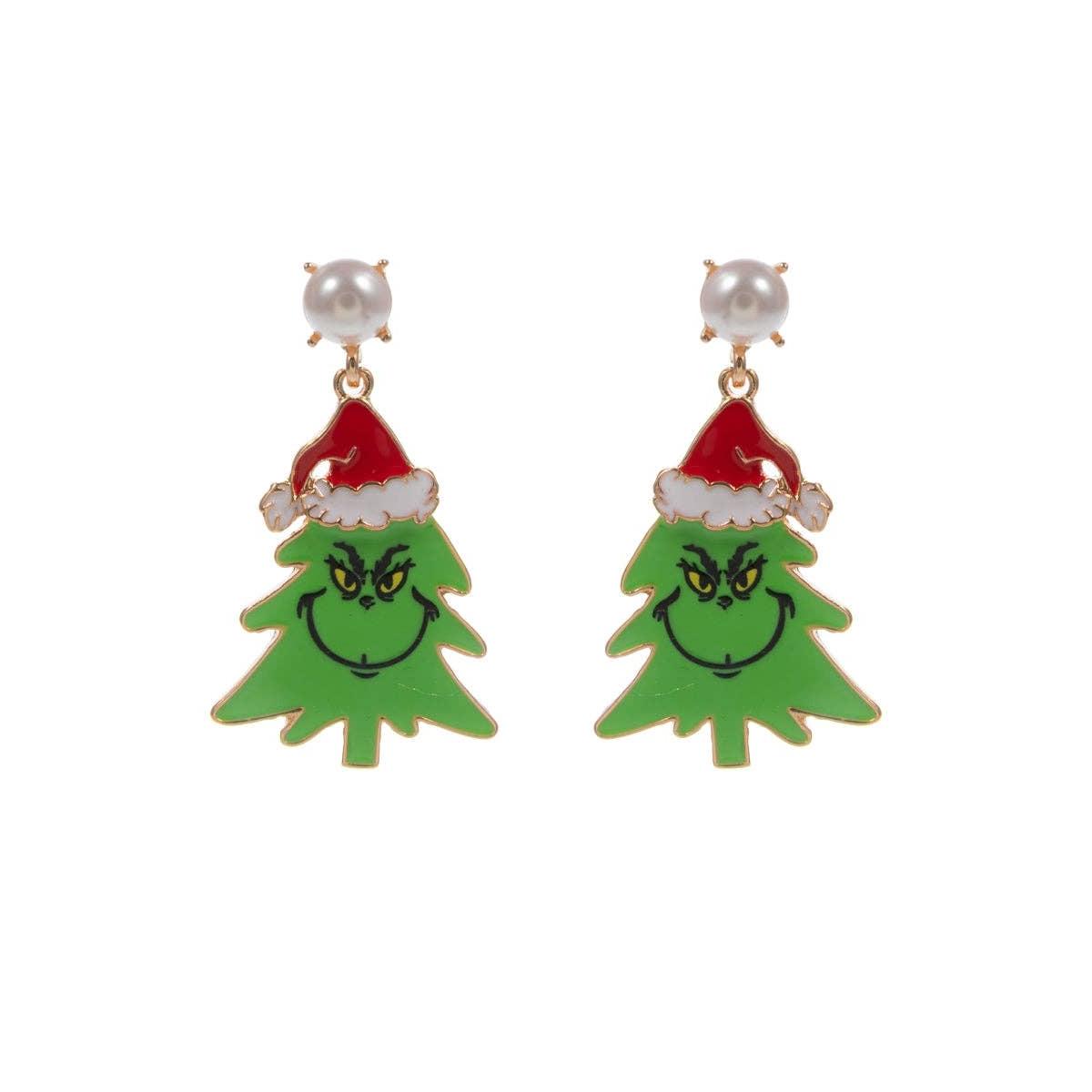 Christmas Green Monster Tree Post Earrings