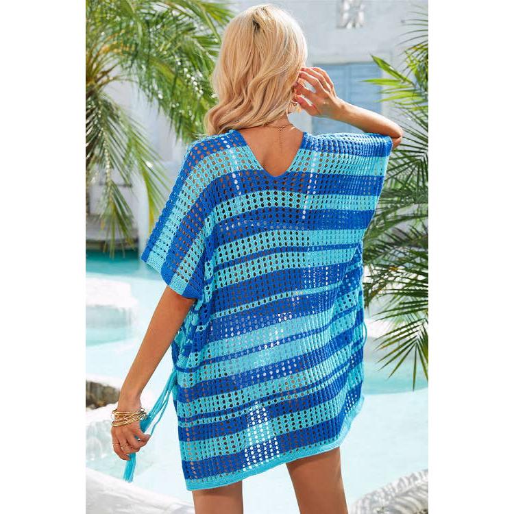 Striped Colorblocked Crochet Cover Up