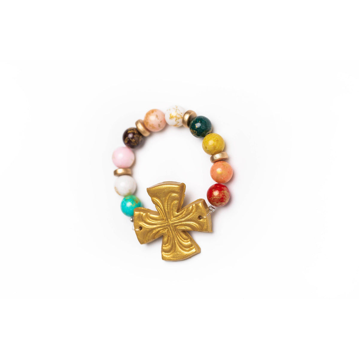 Multicolored Jade with Friendship Cross Bracelet