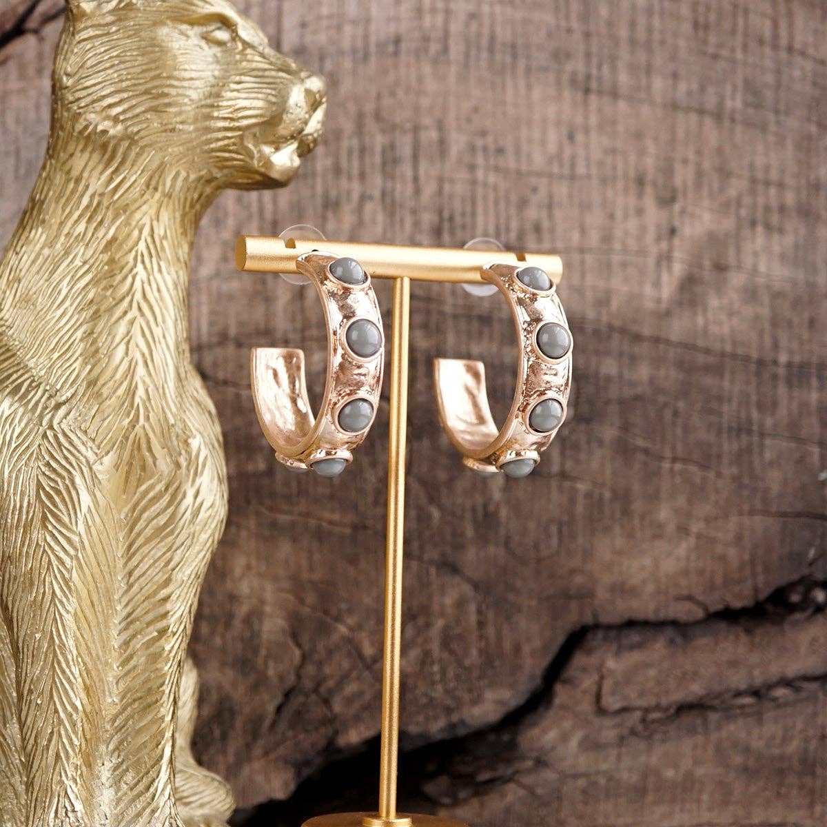 Jeweled Cabochon Hoop Earrings