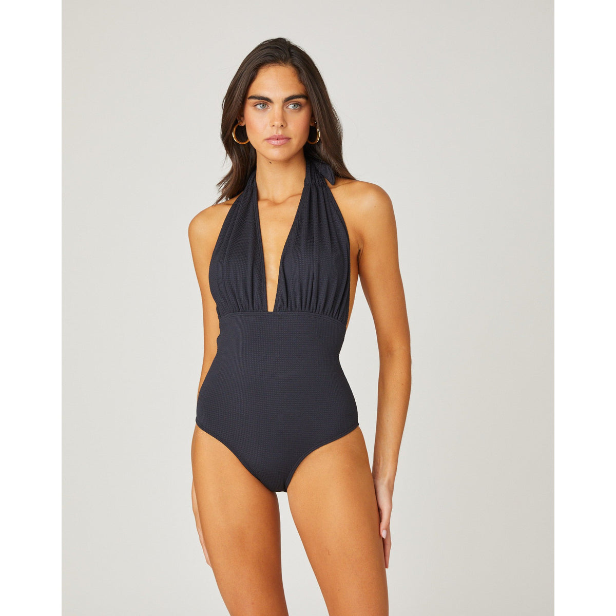 Halter One-Piece Swimsuit in Olive Green Multi