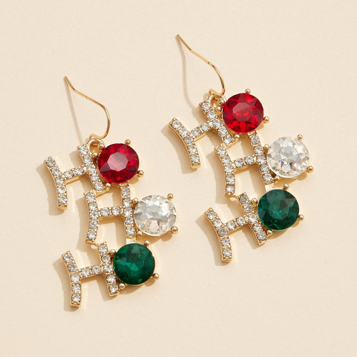 Holiday "HO HO HO" Rhinestone Drop Earrings