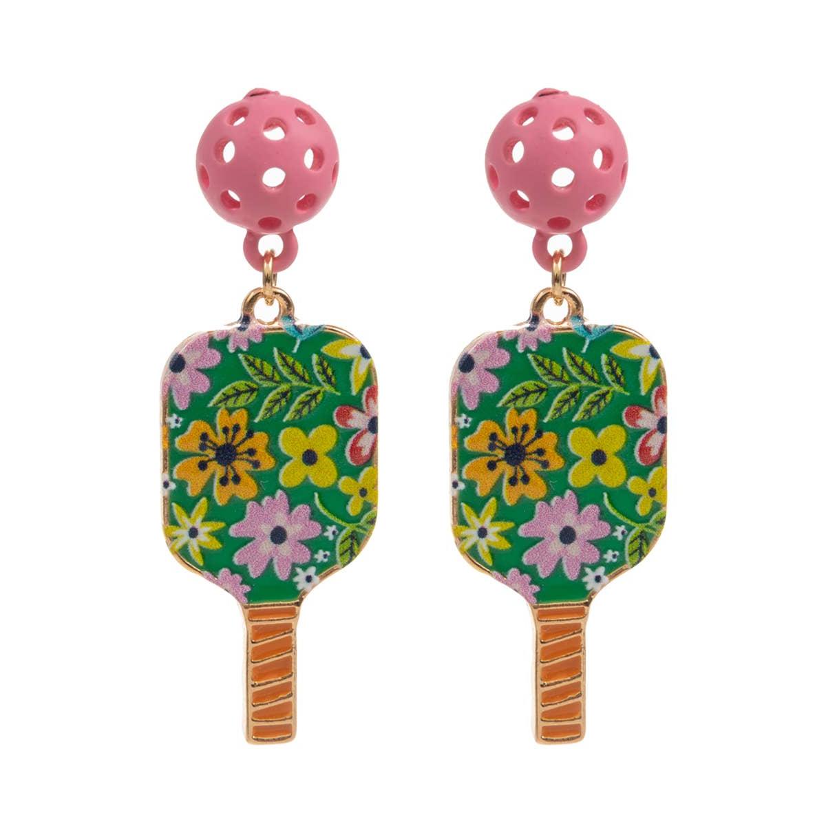 Sports Pickleball Enamel Titanium Post Earrings