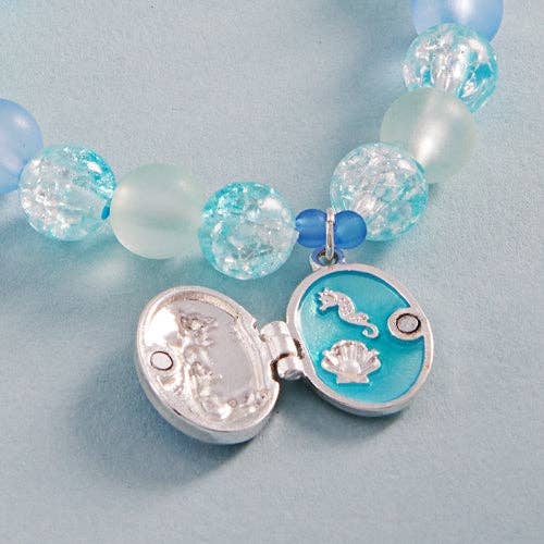 Mermaid Locket Charm Enamel Bead Stretch Bracelet