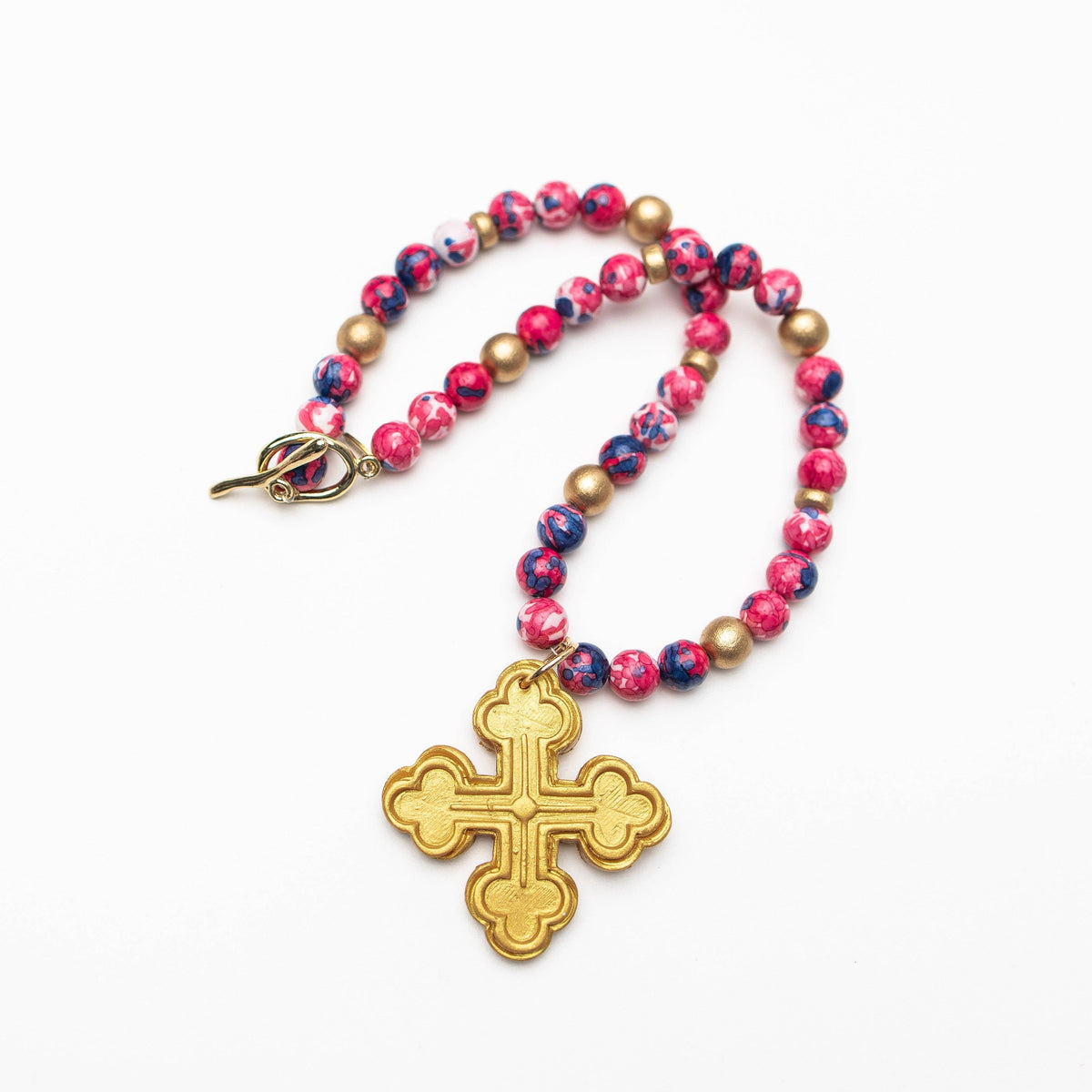 Pink and Blue Rainflower Jasper with Megan Cross Necklace