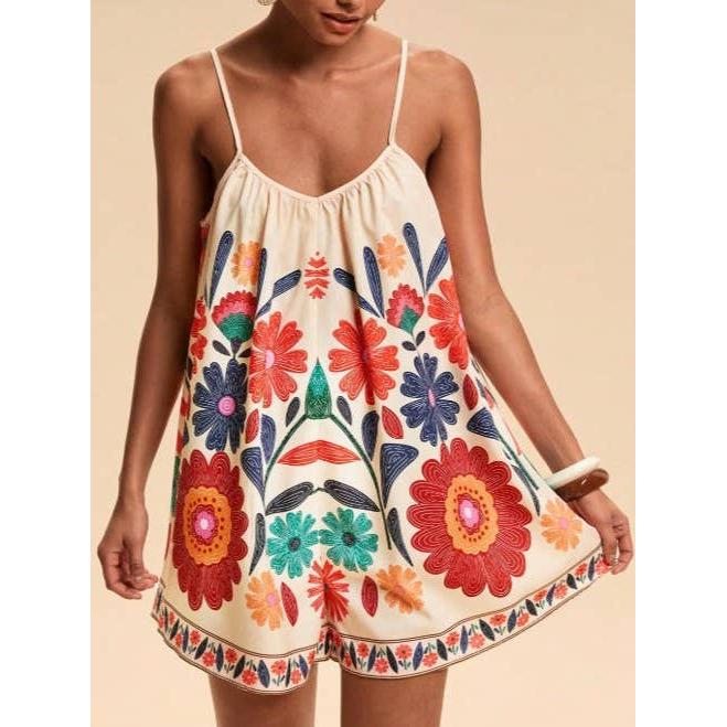 Boho Floral Spaghetti Strap Romper