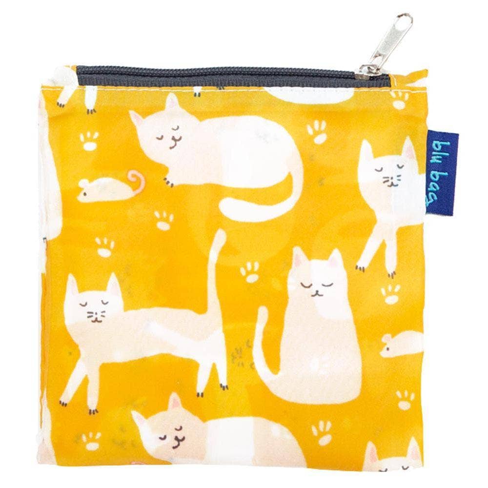 Kitty Cats Yellow blu Bag Reusable Shopper Tote