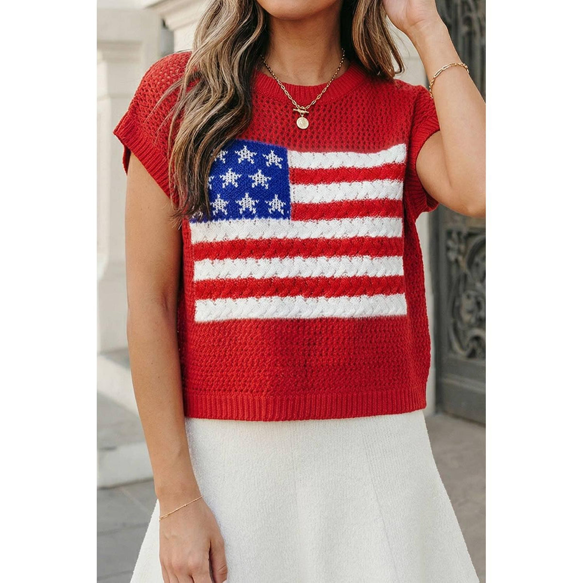 USA Flag Short Sleeve Sweater