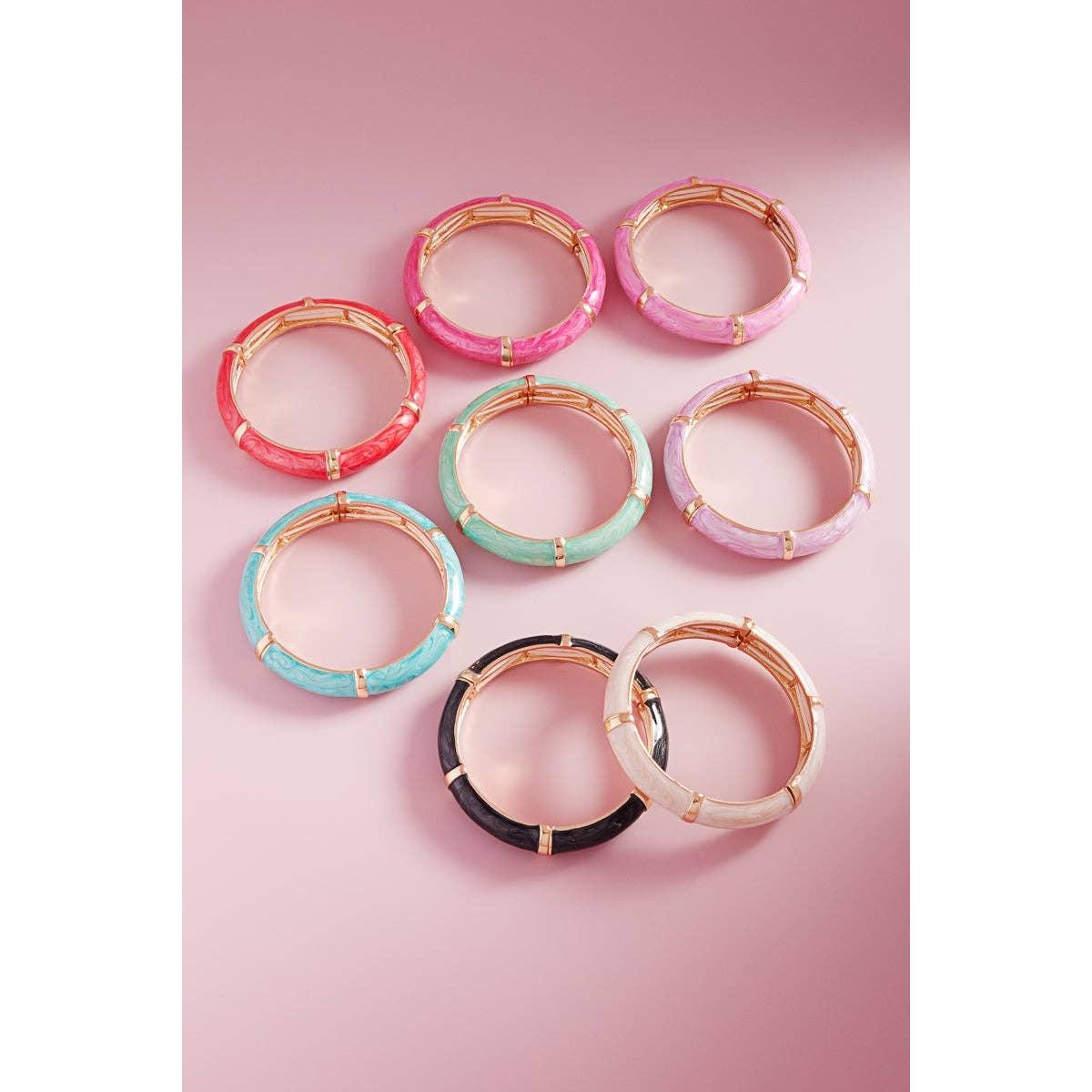 Round Color Enamel Bangle Stretch Bracelet