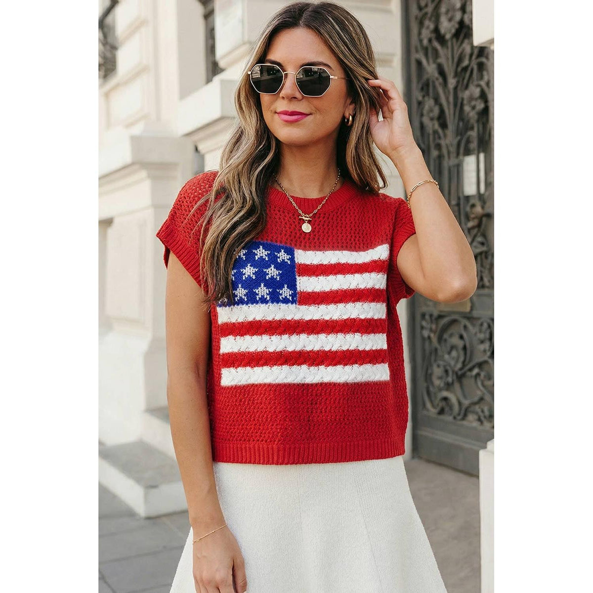 USA Flag Short Sleeve Sweater