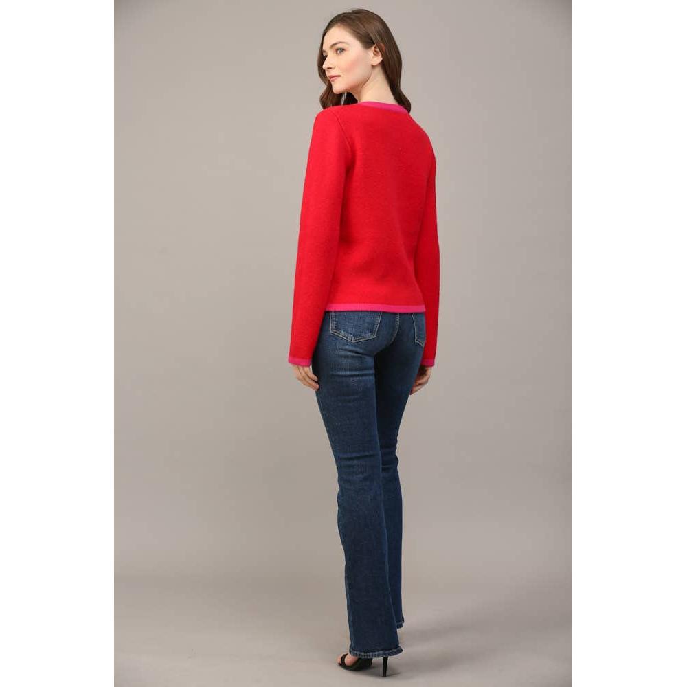 Front Button Color Block Cardigan Sweater