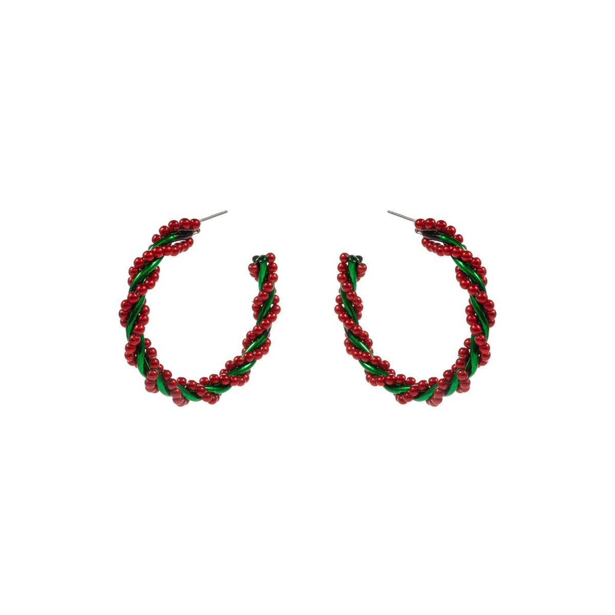 Christmas Twisted Pearl Hoop Earrings