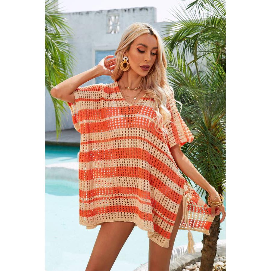 Striped Colorblocked Crochet Cover Up