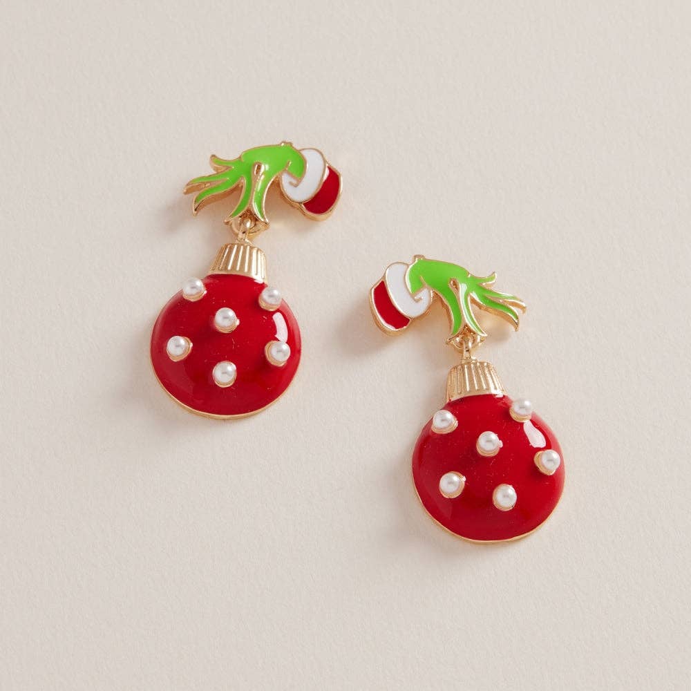 Green Monster Hands Pearl Ornaments Post Earrings