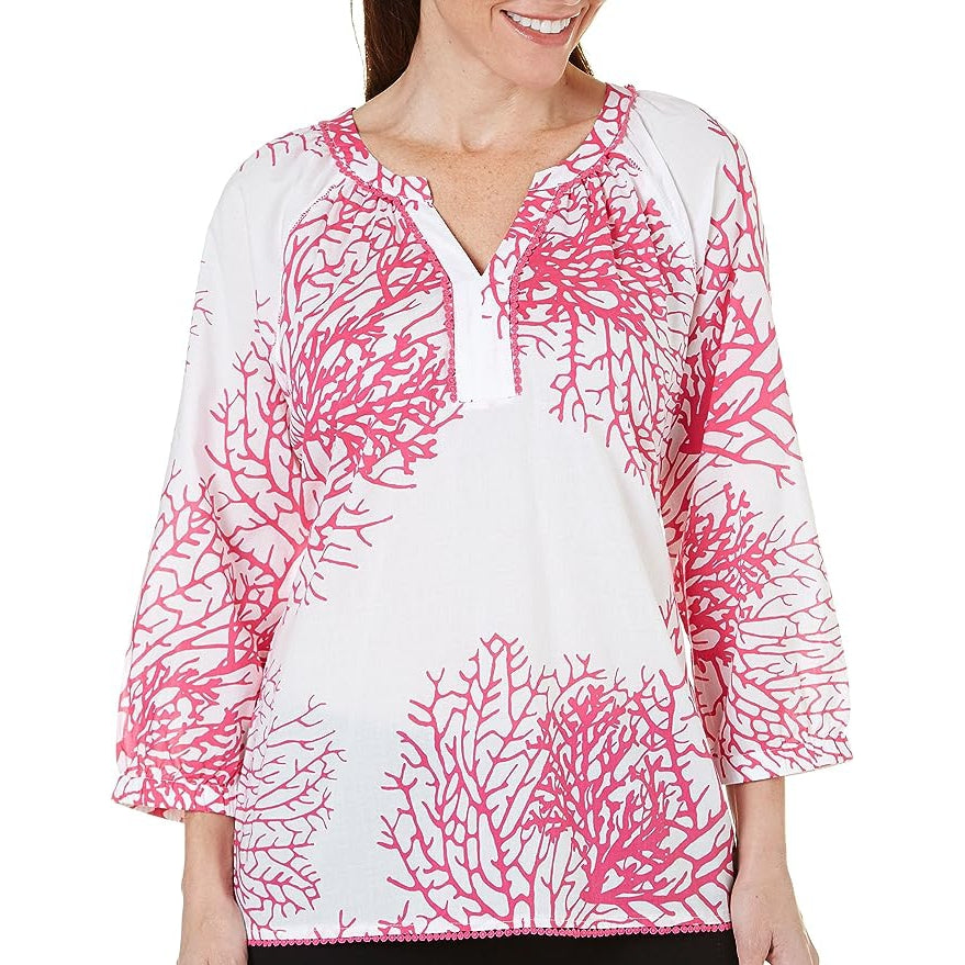 Print Lace Trim Top