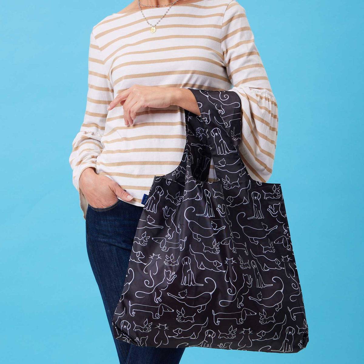 Dog and Cat blu Bag Reusable Shopper Tote