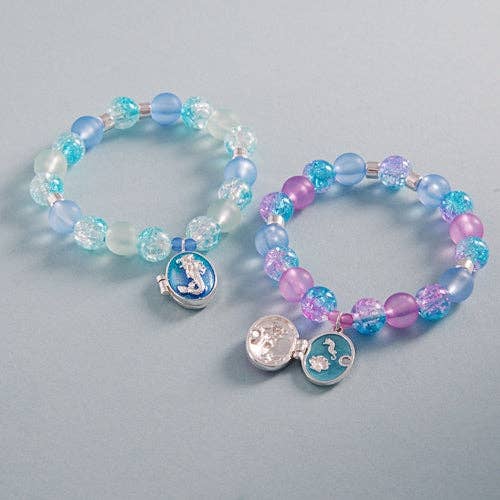 Mermaid Locket Charm Enamel Bead Stretch Bracelet
