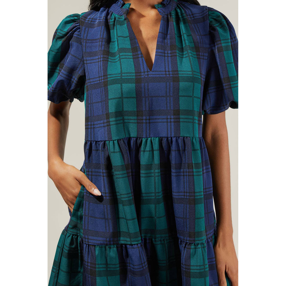 Hudson Plaid Jacey Babydoll Eyelet Mini Dress