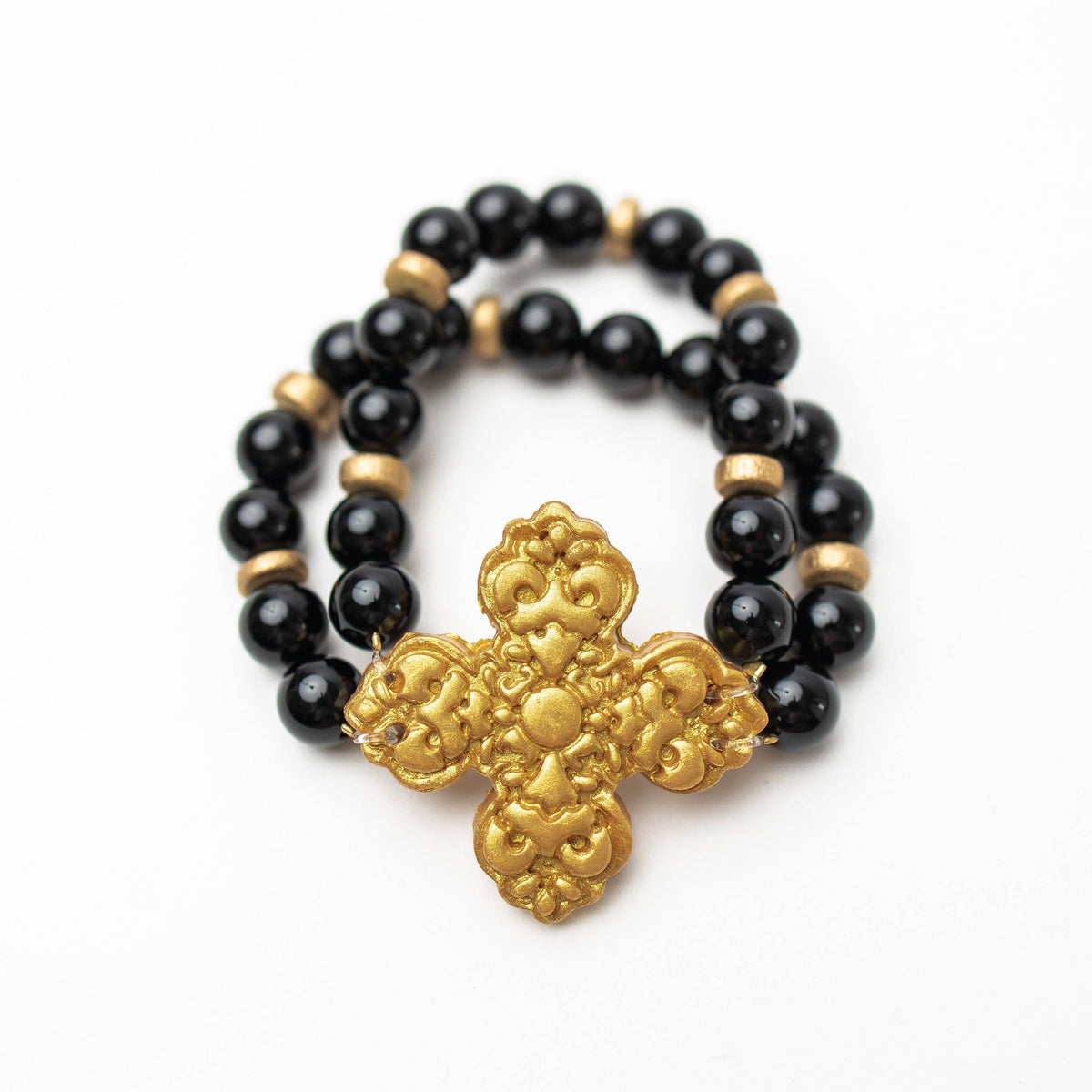 Black Onyx Double with Andrea Cross Bracelet