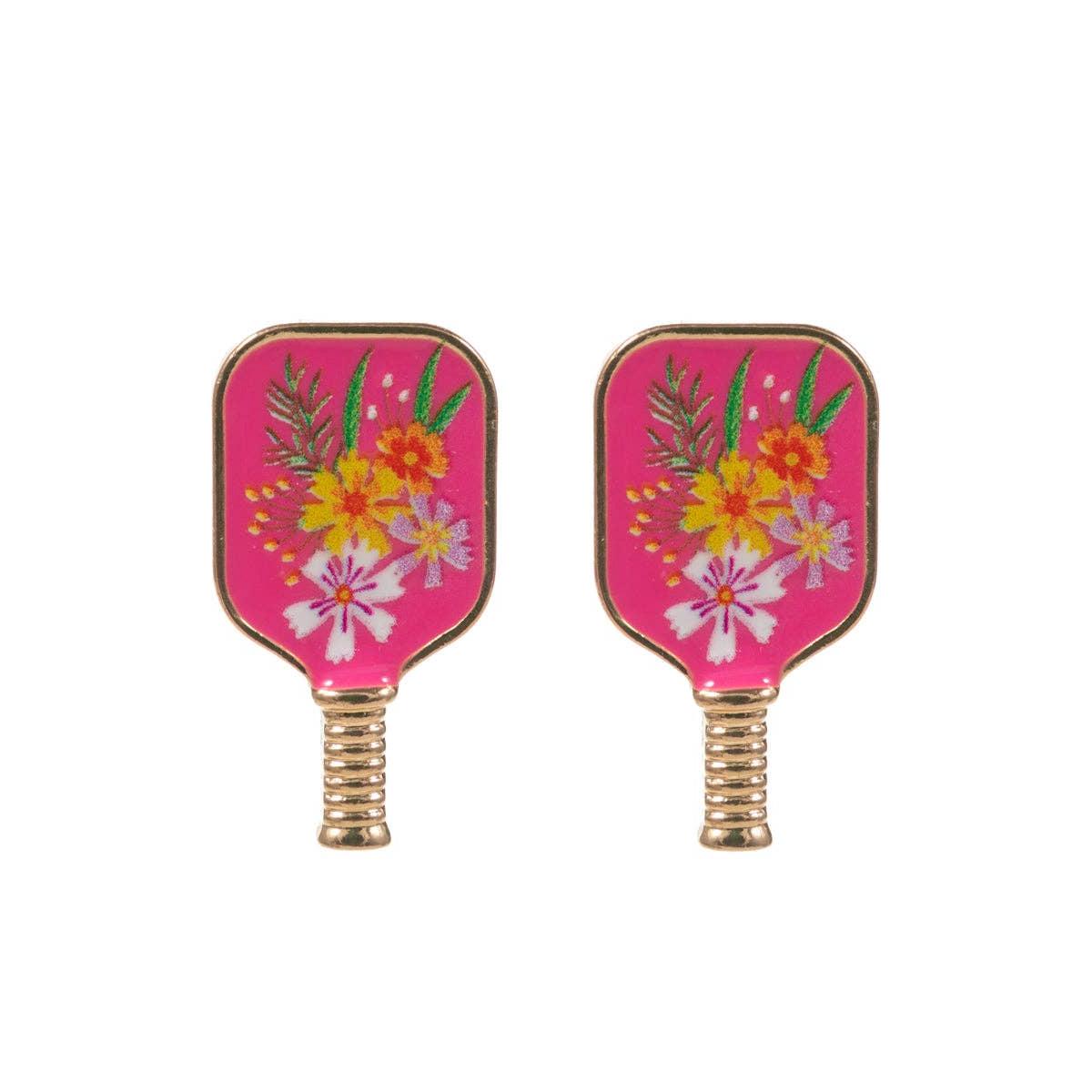 Sports Pickleball Enamel Pattern Post Earrings