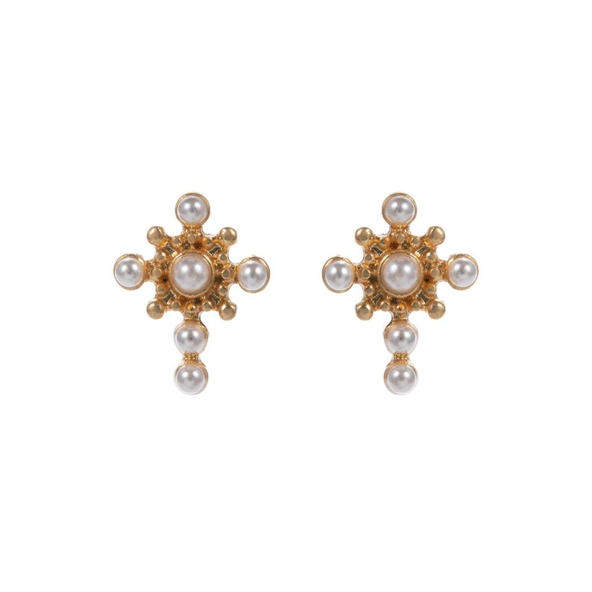 Clear Stone Paved Cross Post Earrings