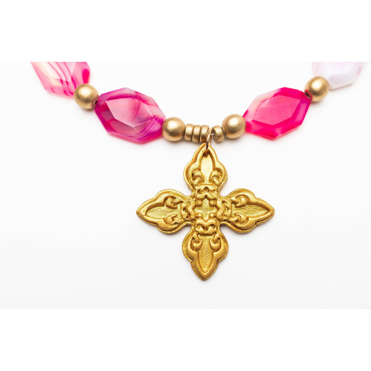Pink Fire Agate Nuggets with Kait Cross Necklace
