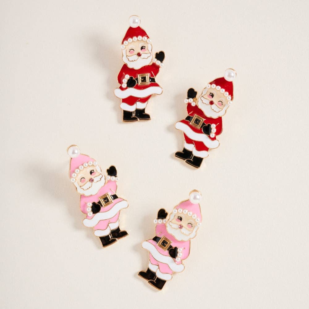 Winking Santa with Pearl Rhinestone Post Earrings