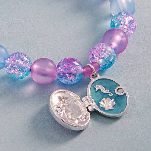 Mermaid Locket Charm Enamel Bead Stretch Bracelet