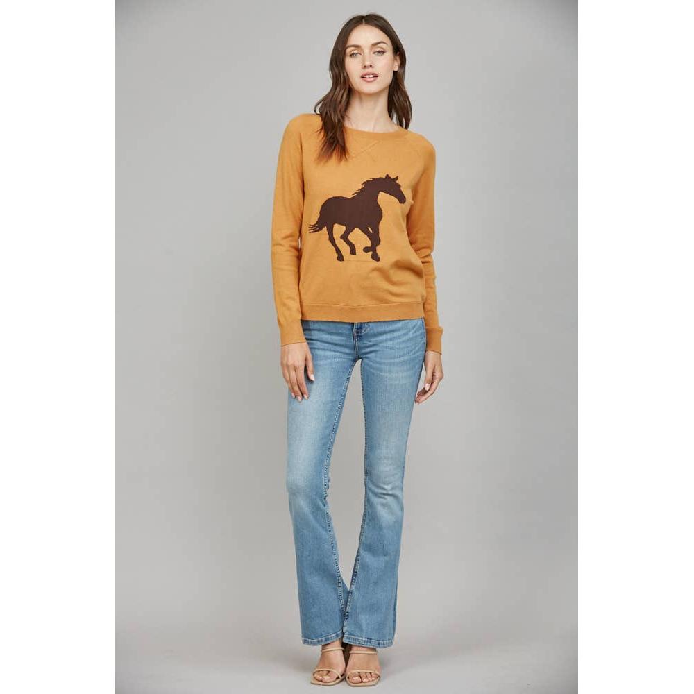 Horse Intarsia Knit Crew Neck Sweater