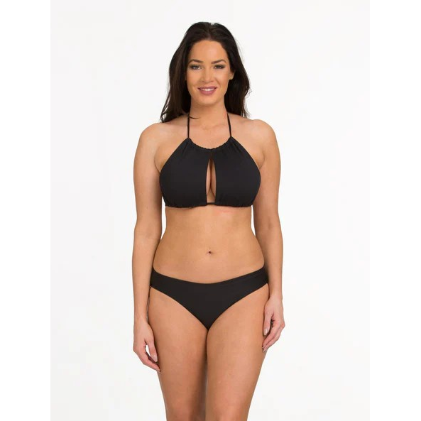 Solid Split Front Halter Bikini Top with Neck and Back Ties