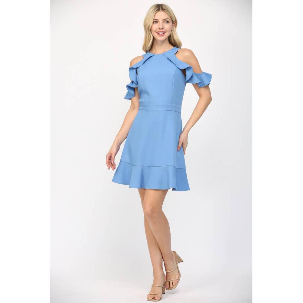 Cold Shoulder Ruffle Sleeves Dress