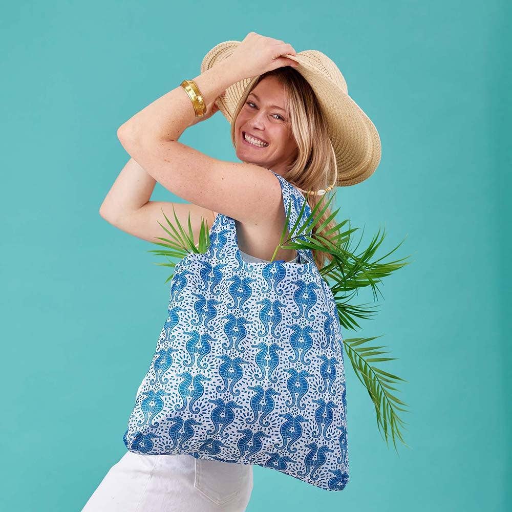 Seahorses blu Bag Reusable Shopper Tote
