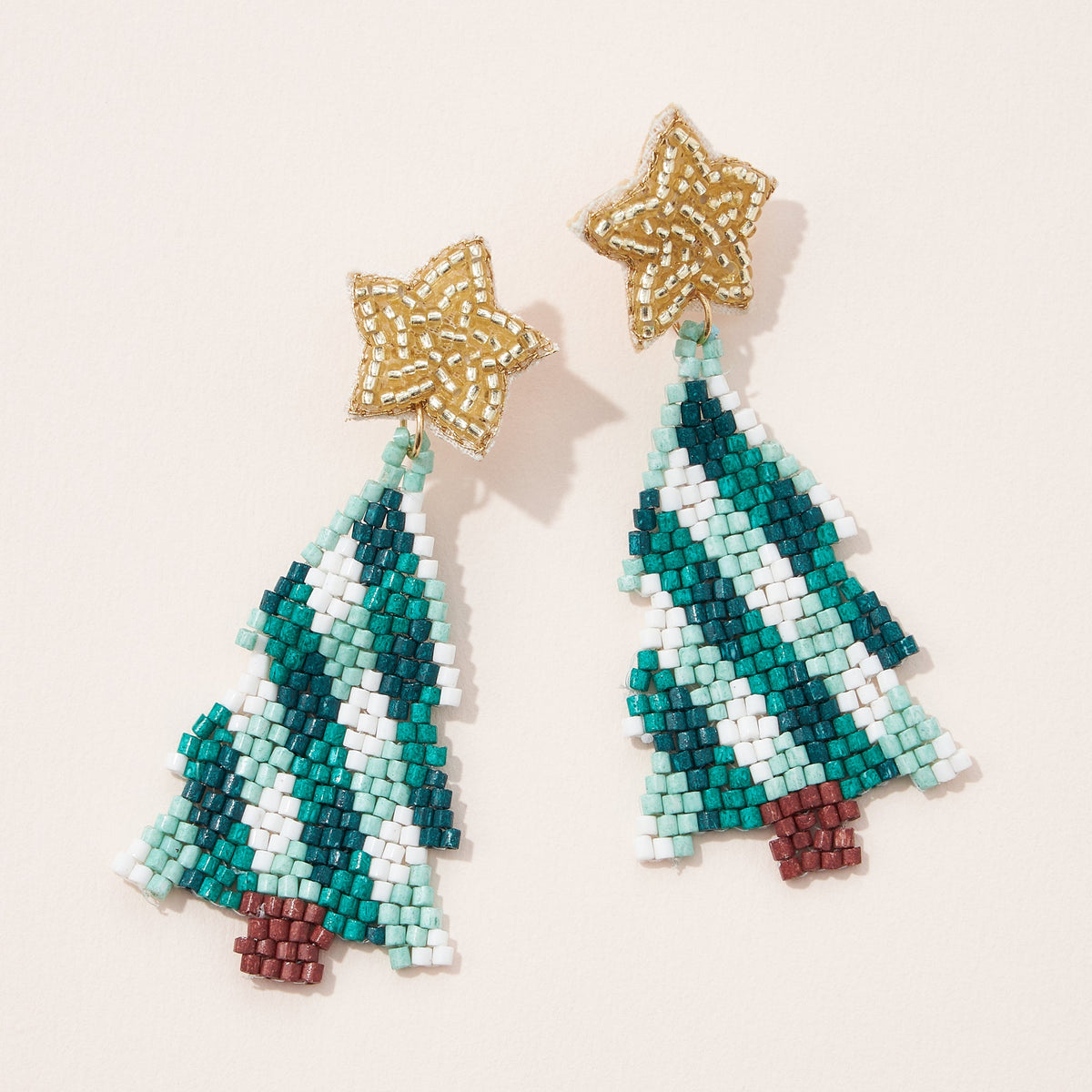 Star On A Christmas Tree Seed Bead Earrings