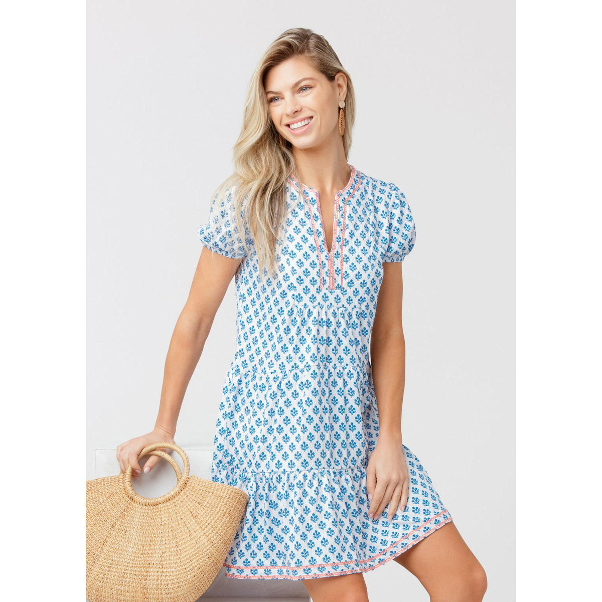 Embroidered Short Sleeve Tiered Dress