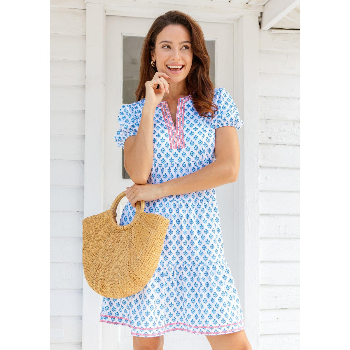 Embroidered Short Sleeve Tiered Dress