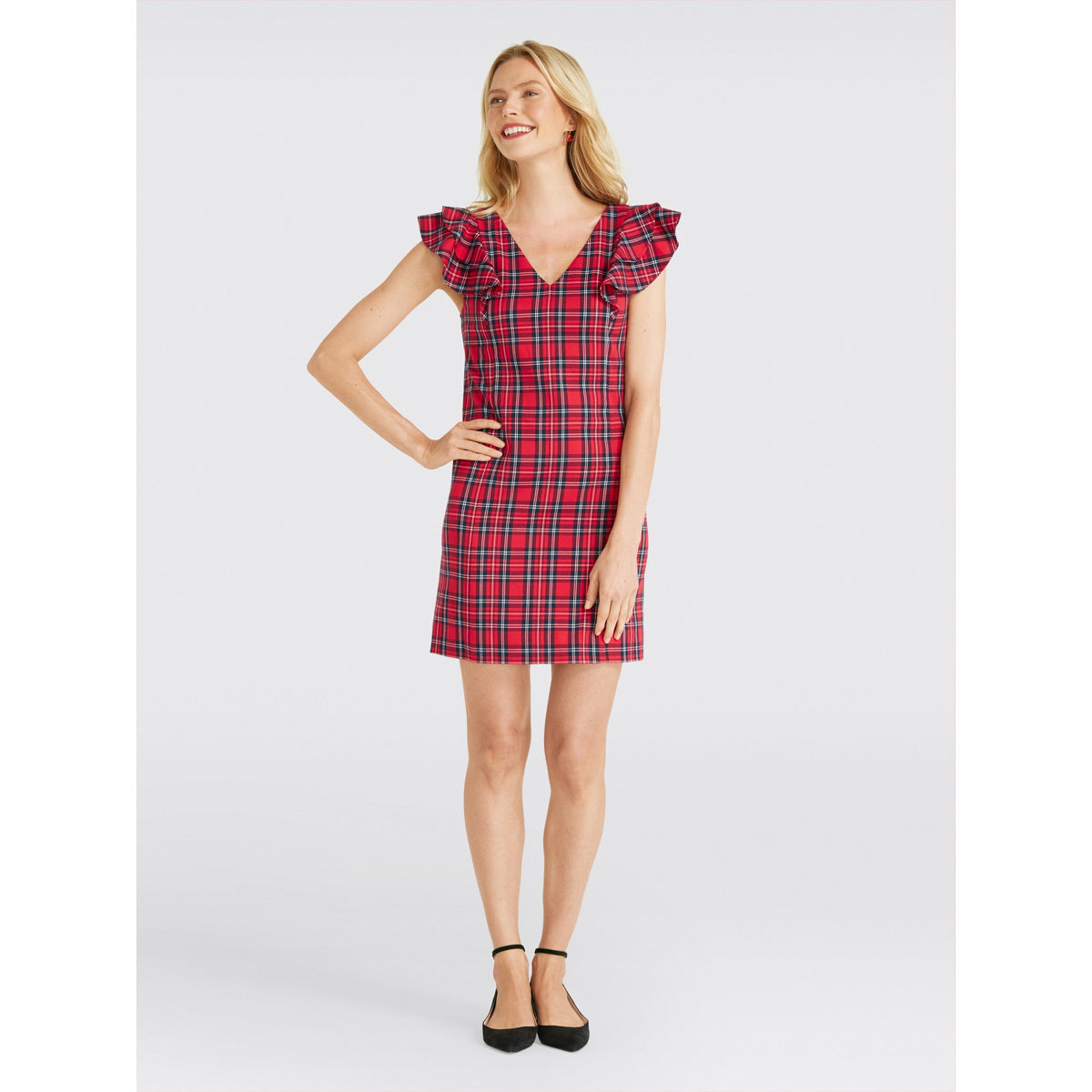 Plaid Ruffle Shoulder Dress