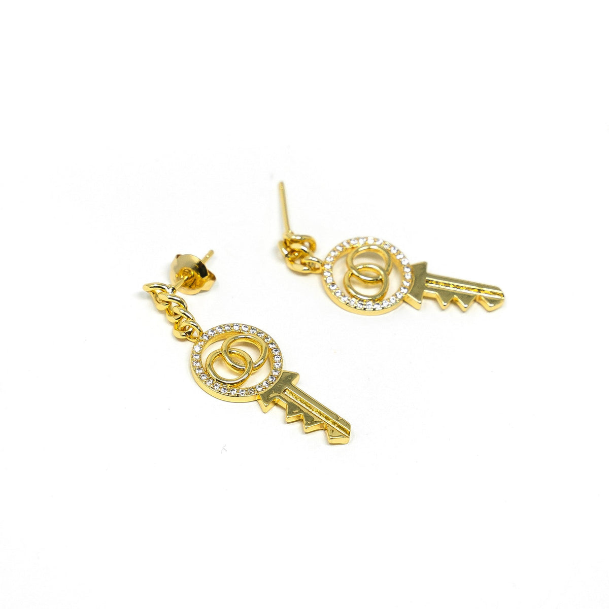 Gold and Crystal Key Earrings