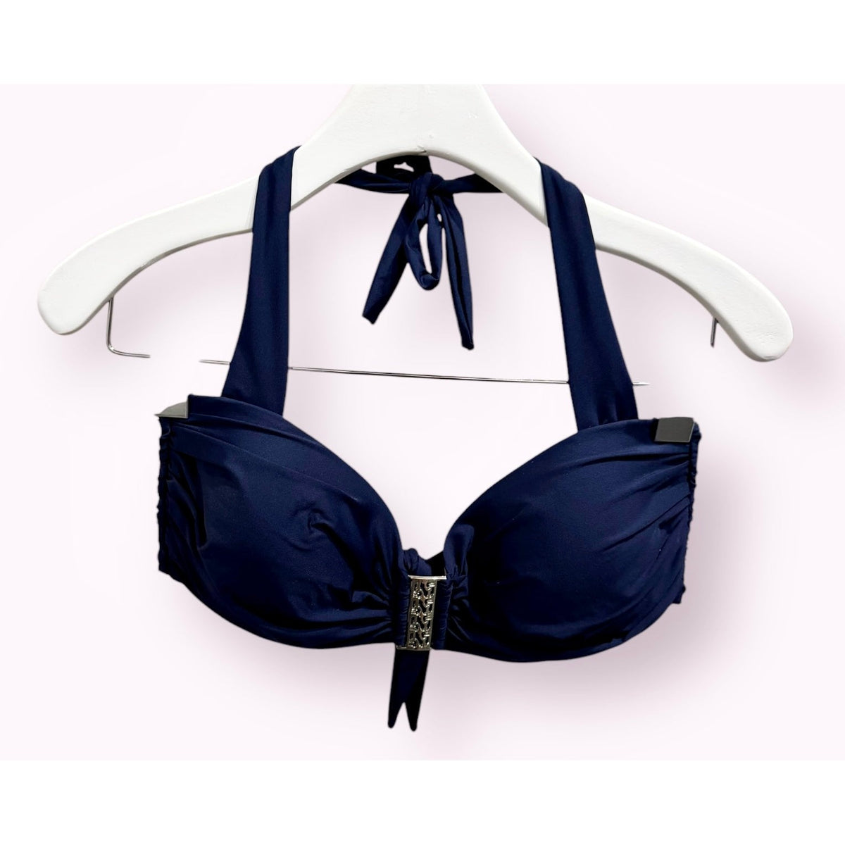 Solid Bandeau Bikini Top with Wide Set Straps and Back Ties