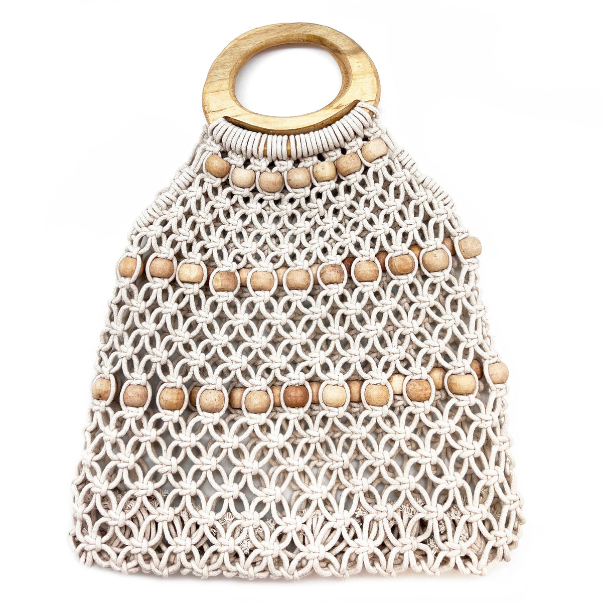 Coco Macrame Open Weave Bag with Wood Beads