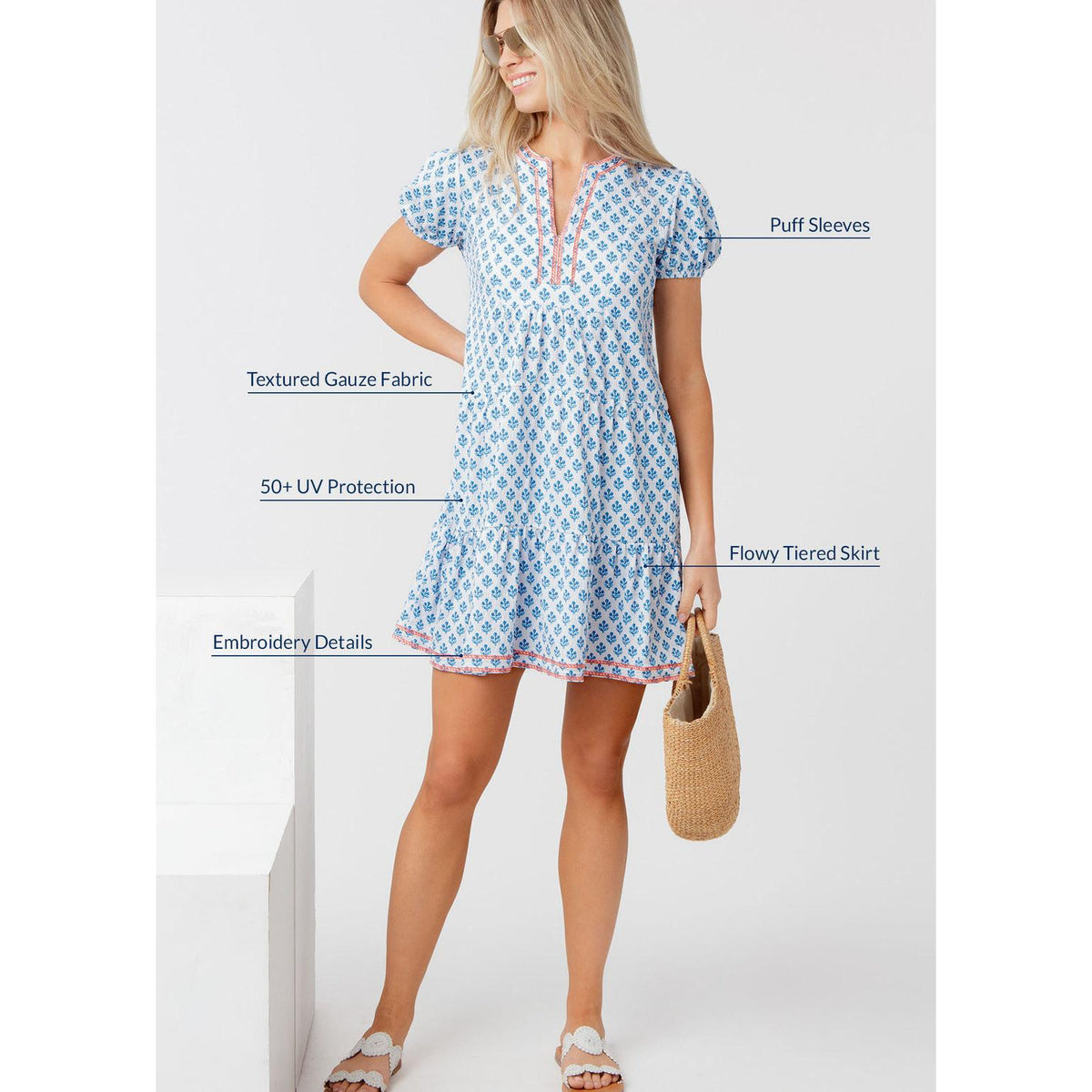 Embroidered Short Sleeve Tiered Dress