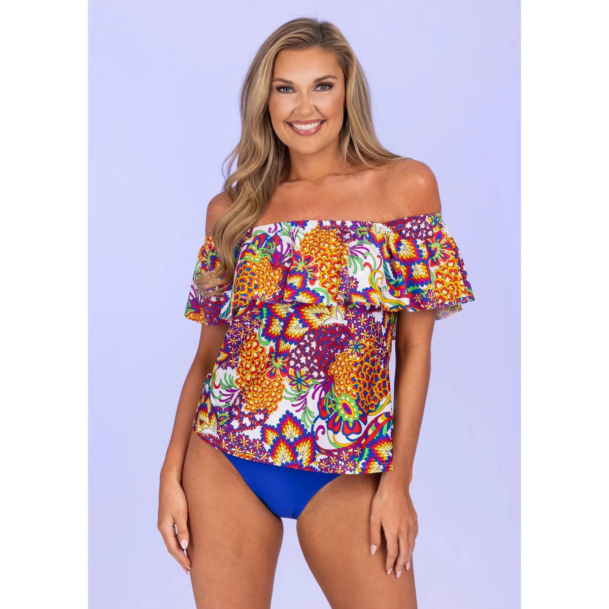 Print Off Shoulder Flounce Loose Fit Bandini Top