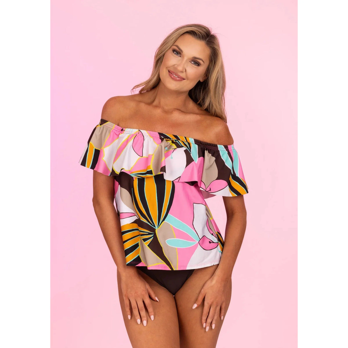 Print Off Shoulder Flounce Loose Fit Bandini Top