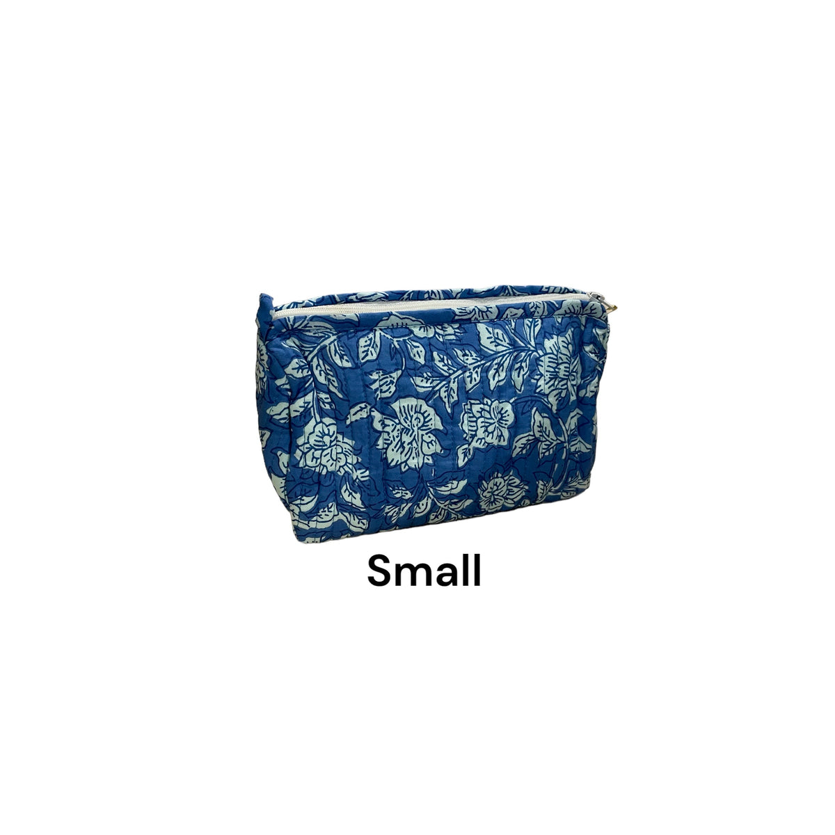 Blue Beauty Hand Block Printed Cotton Quilted Cosmetic Bag