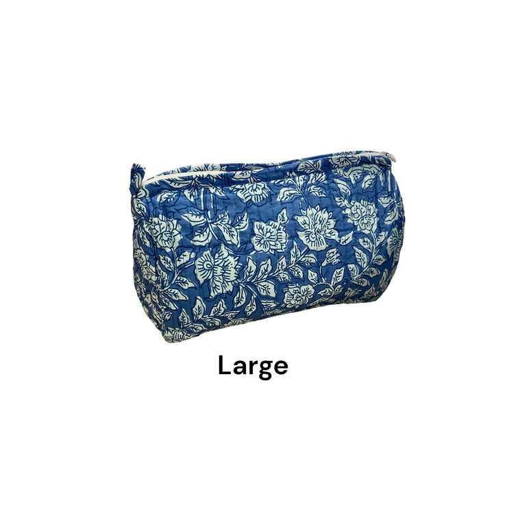 Blue Beauty Hand Block Printed Cotton Quilted Cosmetic Bag