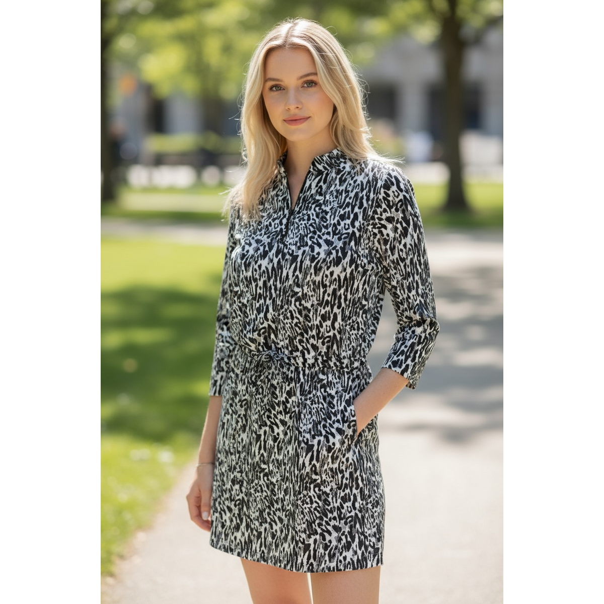 Karen 3/4 Sleeve Drawstring Dress