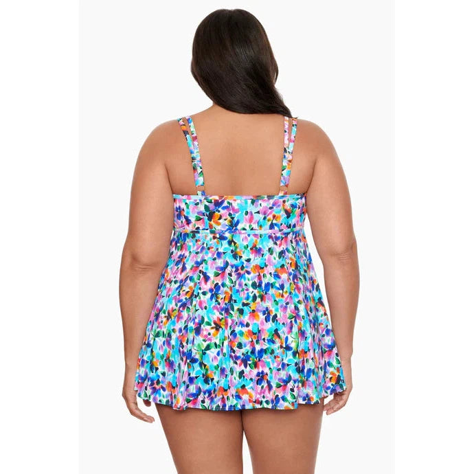 Plus Size Blooming Bouquet Swim Dress W/ Pockets