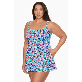 Plus Size Blooming Bouquet Swim Dress W/ Pockets