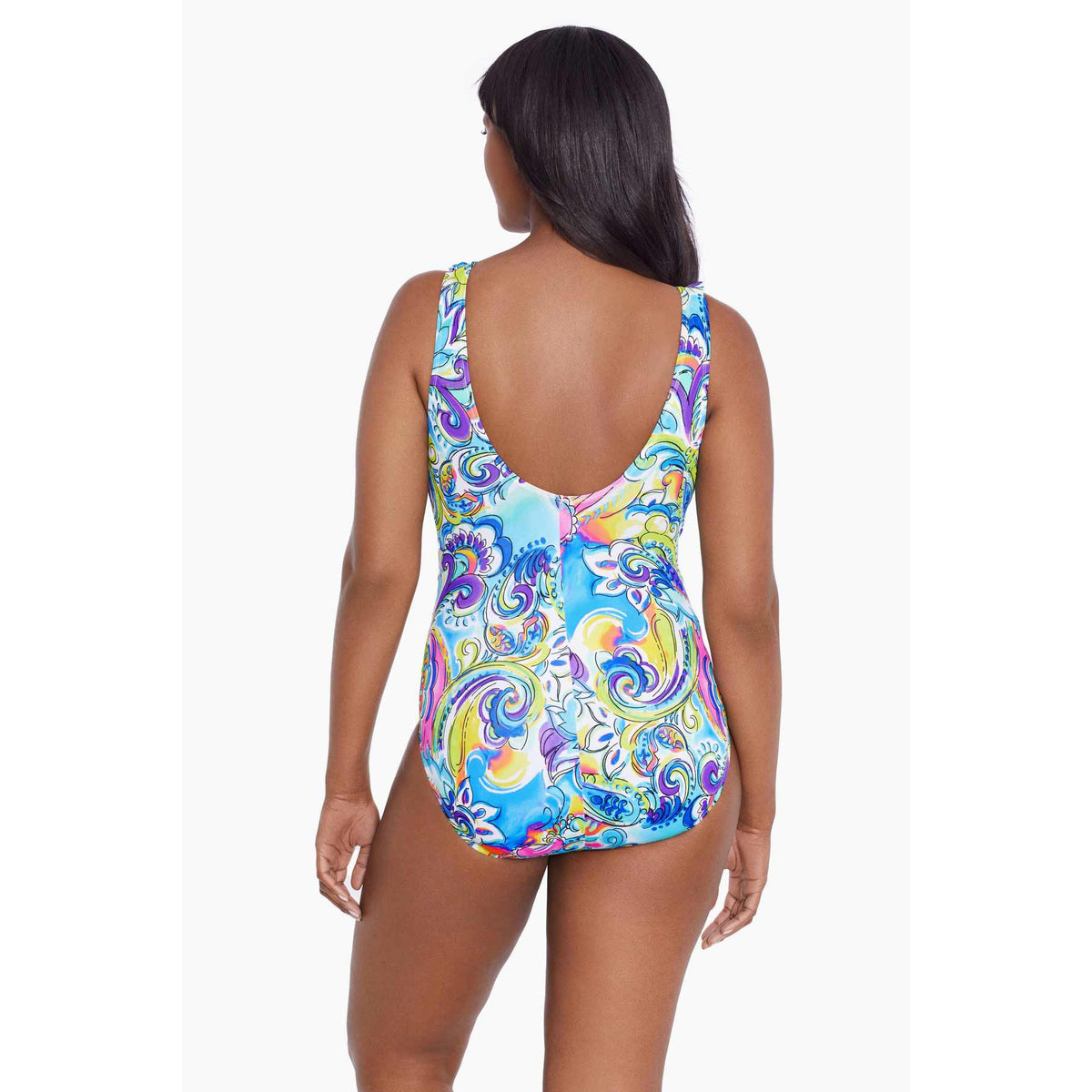 Paisley Seas Ruffle Front Long Torso One Piece