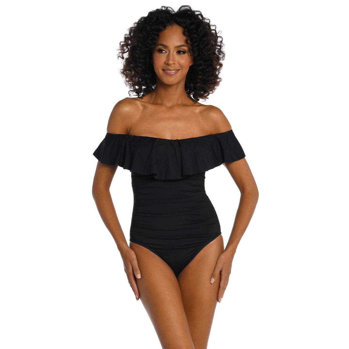 Soma Soma Swim Ruffled One-Piece Swimsuit, Black, size 10